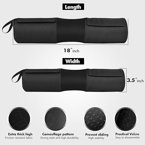 Miniatura 3 de Almohadilla de barra para empuje de cadera con paño de fijación y bolsa de transporte, almohadilla de barra para sentadillas con cierre, cojín de