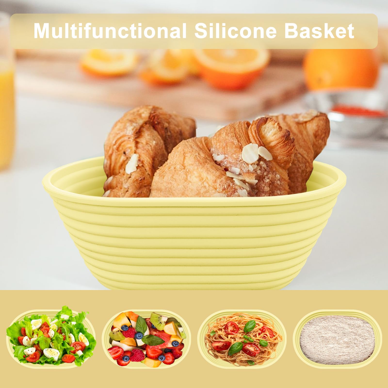 Silicone Sourdough Banneton Set Of 5 (6.5 Inch Oval) - Bread Proofing Baskets With Starter Kit