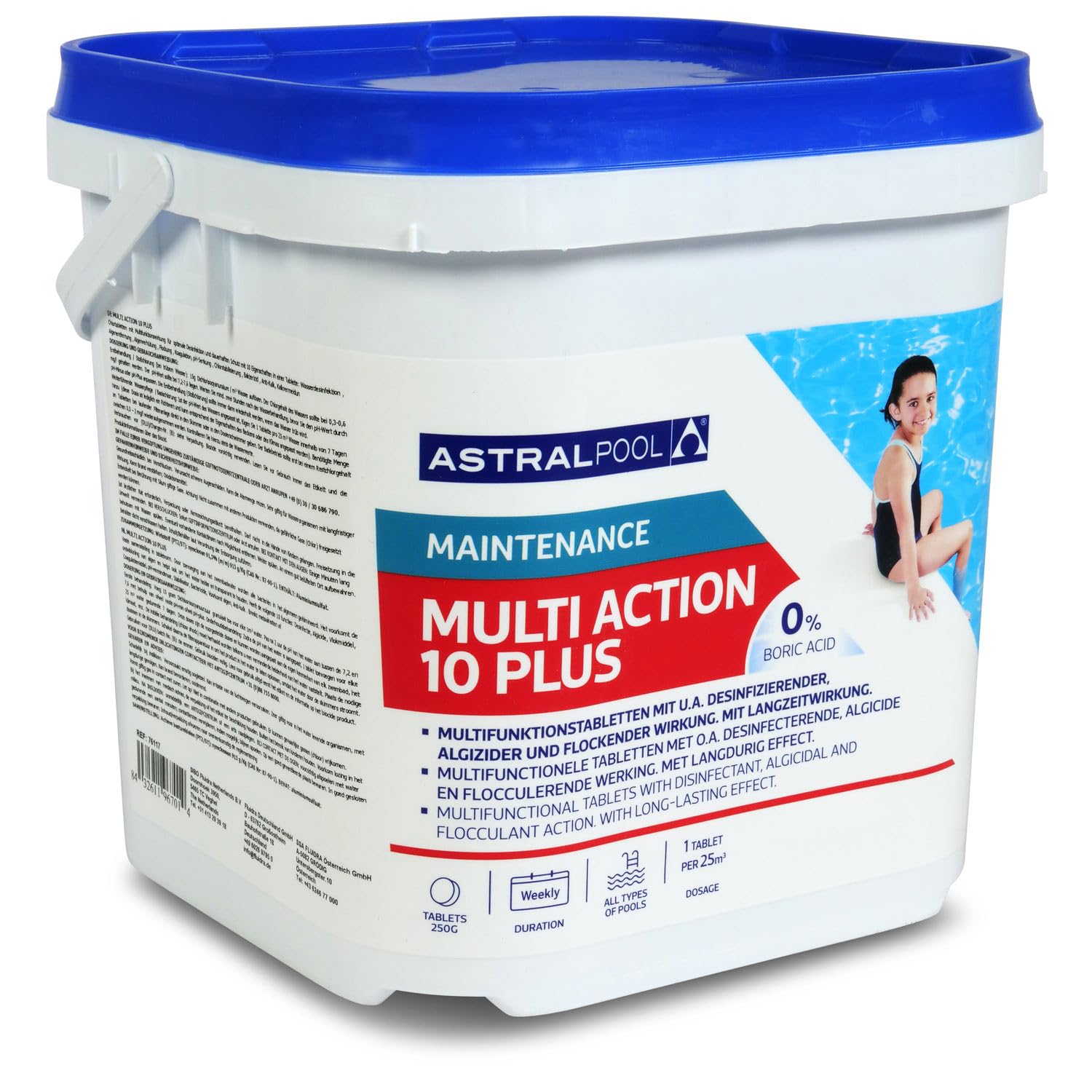 Astral Pool Multi Action 10 Plus - 5 kg Langsam lösliche 10in1 Chlortabletten für Pool Langzeitdesinfektion und Algenkontrolle