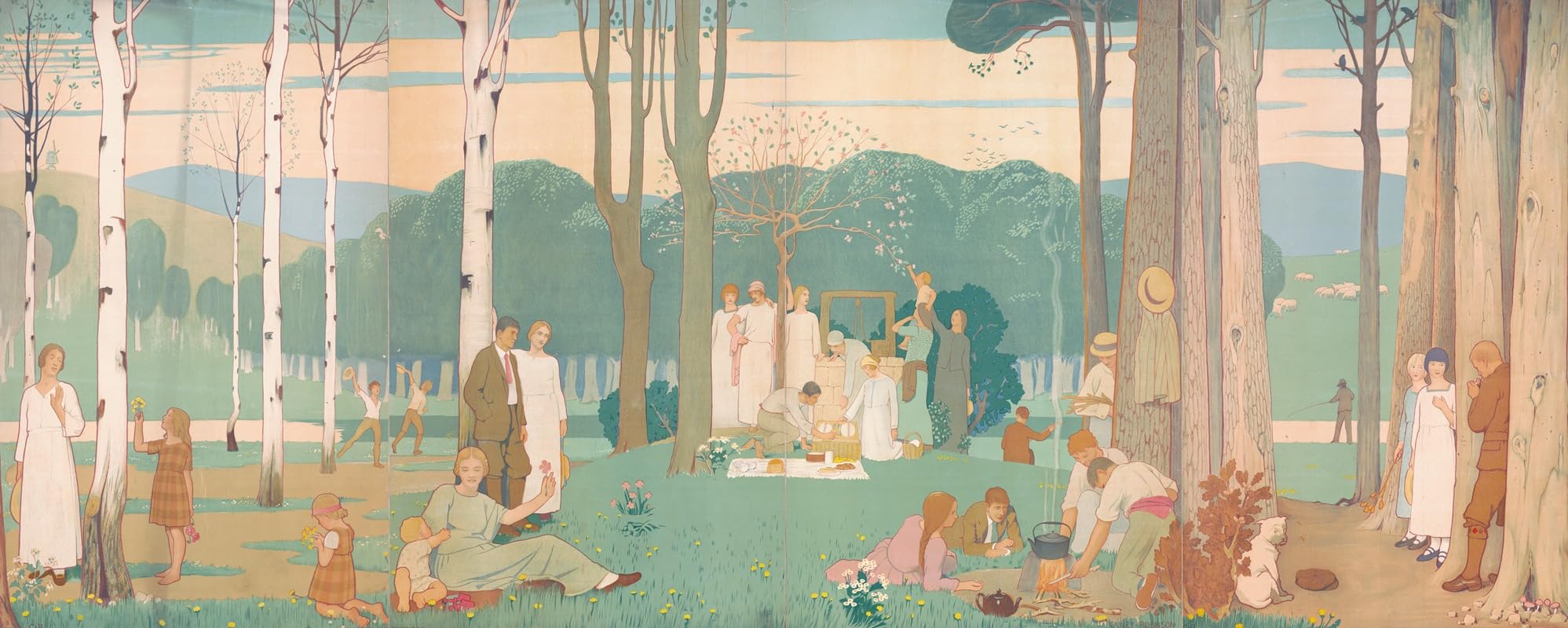 Mężczyźni, kobiety i dzieci na pikniku w parku (1900) plakat wydruk Frederick Cayley Robinson (24 x 36)