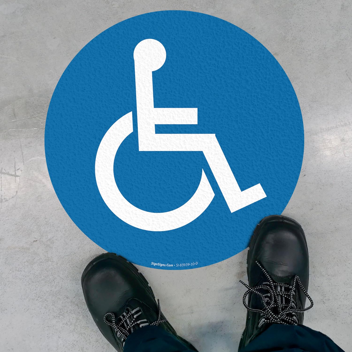 Handicap Symbol 10x10 inches, Floor Decal Anti-Slip Adhesive Floor Sign Made in USA