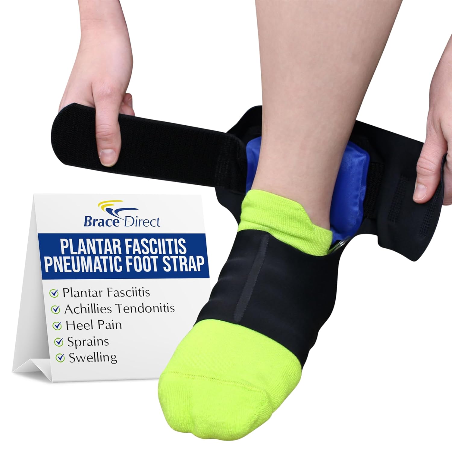 Brace Direct Plantar Fasciitis Foot Strap with Adjustable Air-Cell Compression for Daytime Relief of Heel Pain & Achilles Tendonitis Medium (US Shoe Men 7.5–11 / Women 9–12)