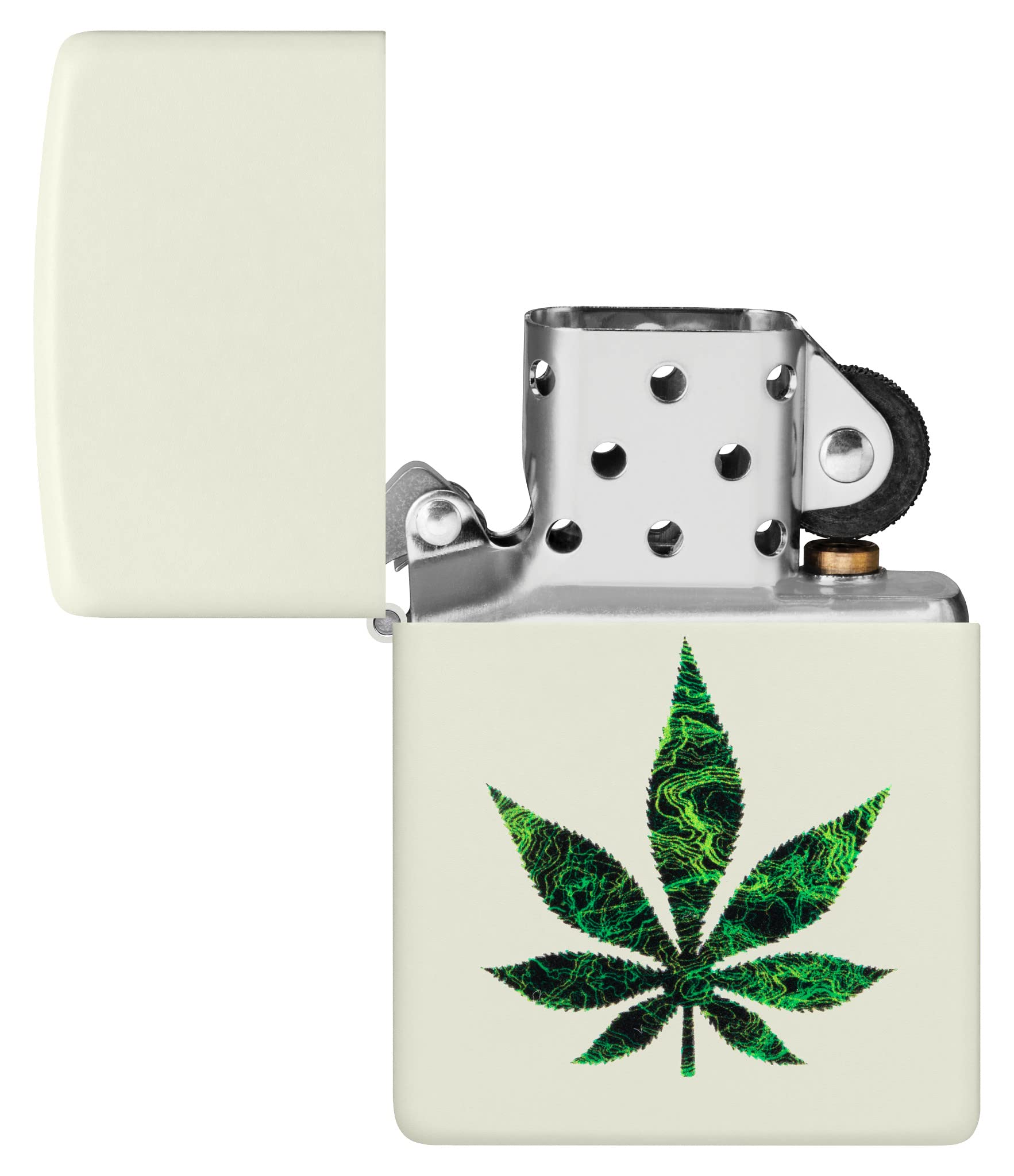 Zippo Sturmfeuerzeug - Modell Cannabis Glow - White mit Color Image, Glow-in-The-Dark Finish - Nachfüllbar - Wiederverwendbar - Windfestes Design - Made in USA