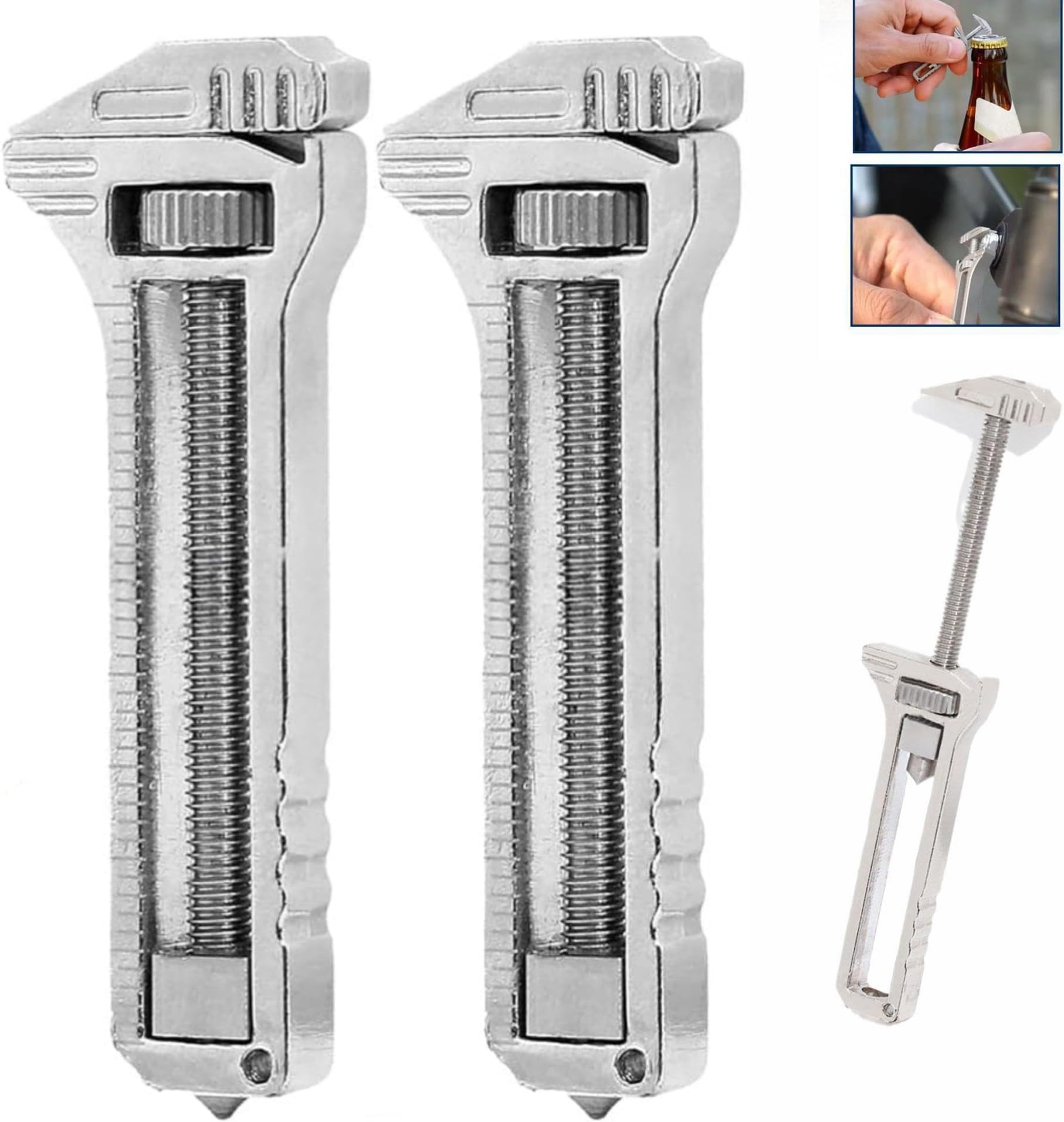 2PCS Compact Titanium Multi-tool, Mini Alloy Multi-tool for Everyday Prep, Bottle Opener Keychain, Multitool Wrench, Multifunctional Bottle Opener, Adjustable Wrench for Outdoor Camping Hiking