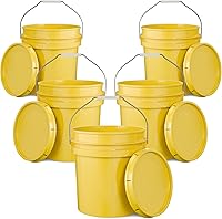 Vista 30 de EconoHome Contenedor de cubo amarillo de 5 galones con tapa, asas de metal con agarre de plástico para un fácil transporte, fácil de apilar