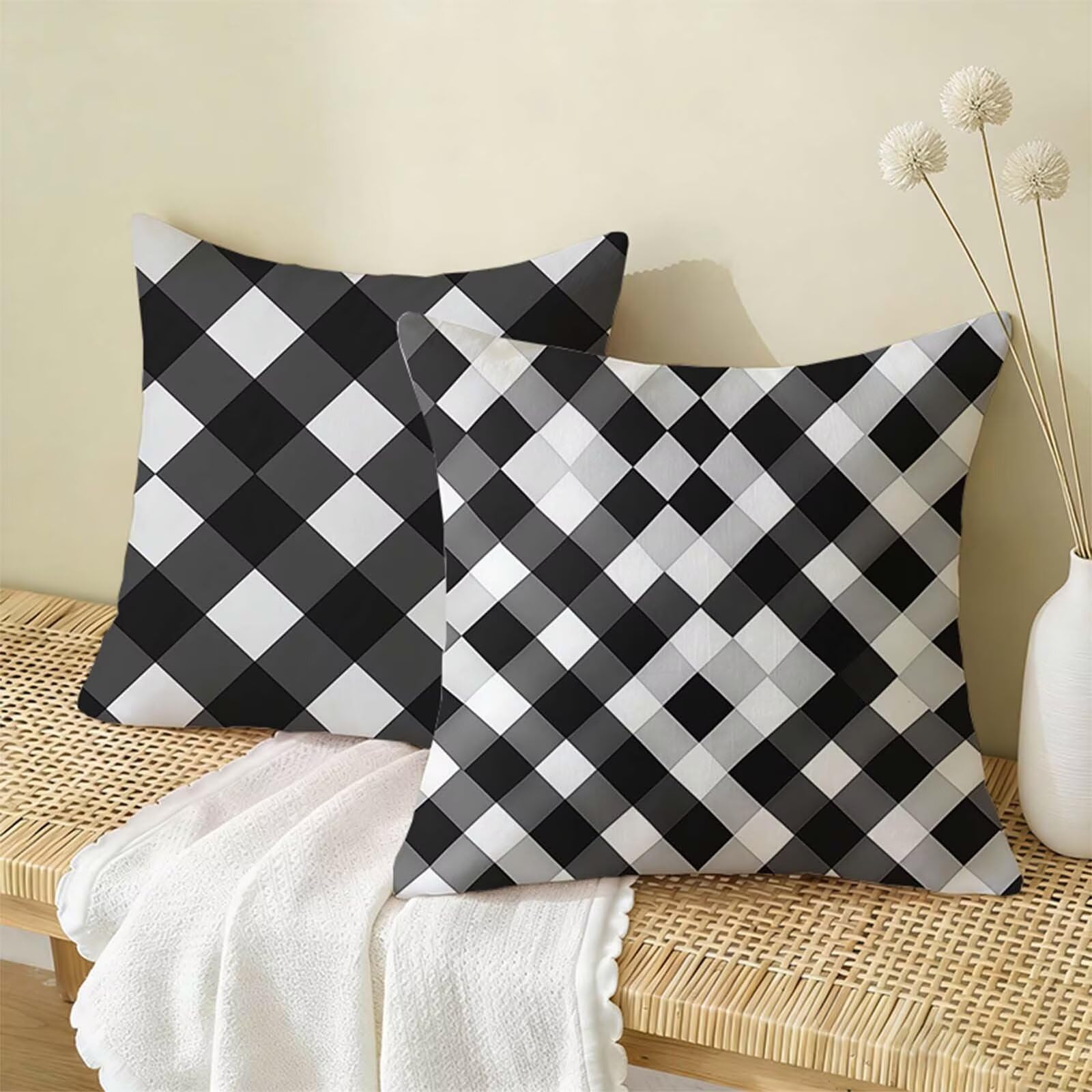 Copricuscino 80x80 cm In Bianco E Nero Set di 2,Semplice Federe Cuscini Divano Lino,Copricuscini Impermeabili,Federe Cuscino Morbido Traspiranti Adatto a Tutte Stagioni Soggiorno Camera Decor X-439