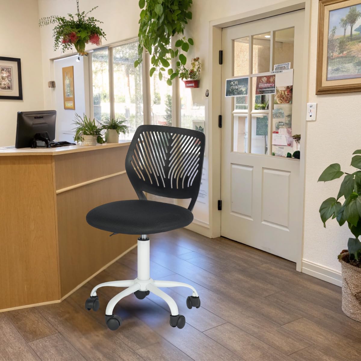 FurnitureR Chaises de Réception pour Bureau, Petite Chaises d'accueil, Réglable en Hauteur, Roues Sélectionnables à 361°, Dossier Ergonomique, Siège en Tissu Respirant, Candy Noir