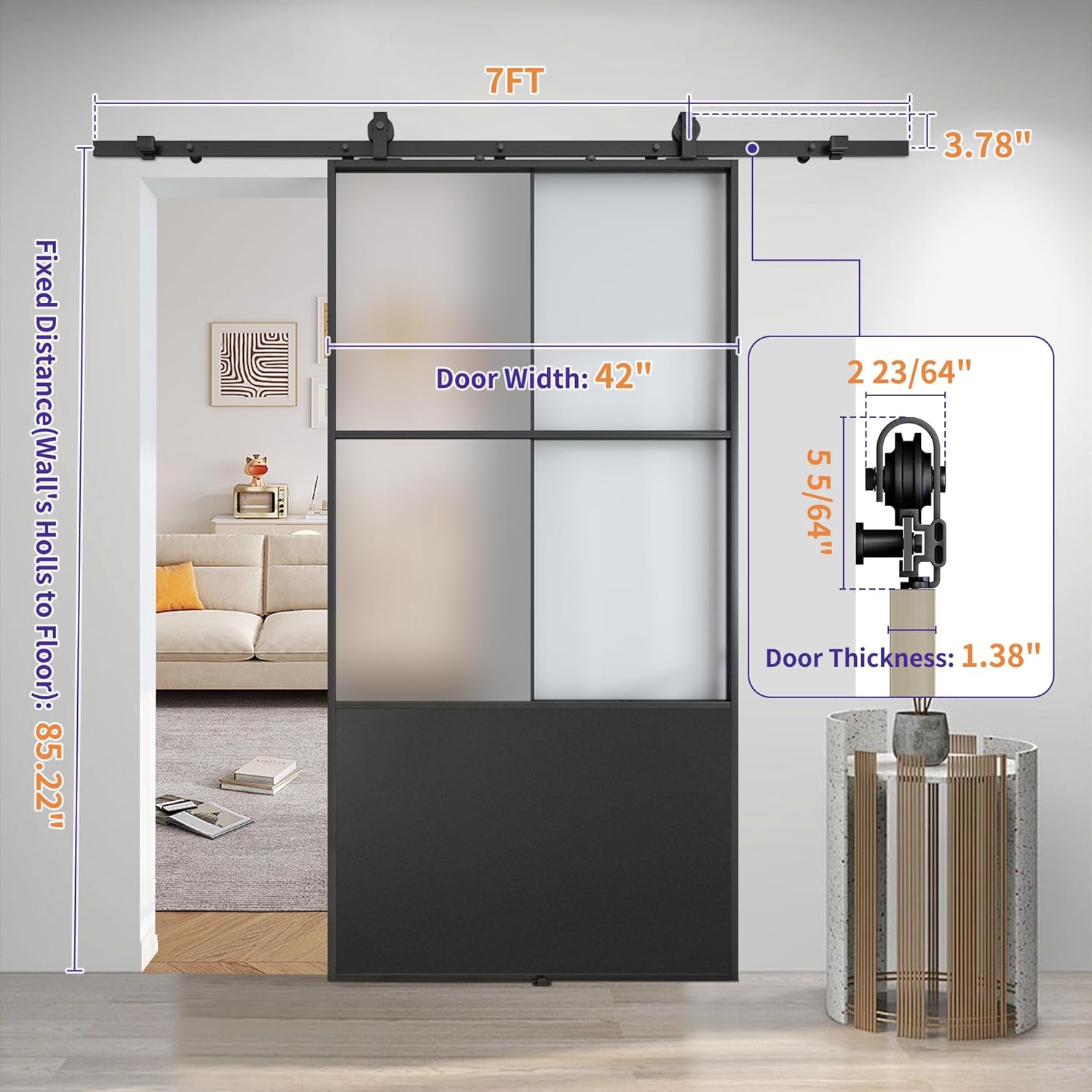 Detailed dimensions of the JUBEST Sliding Barn Door