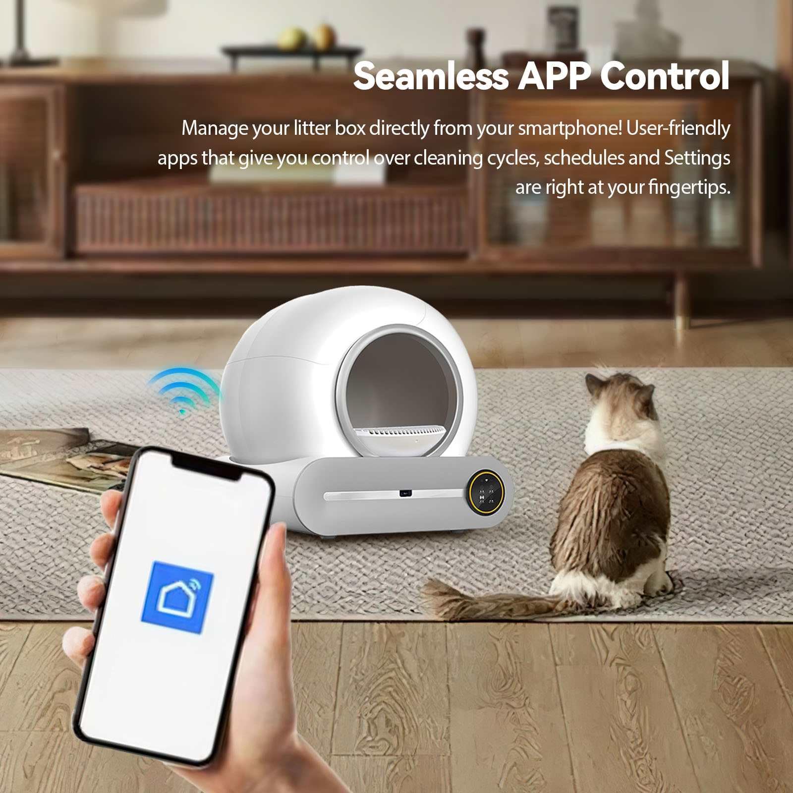 65L 2,4 g Wi-Fi Litiere Chat Autolimpiante, 4 modos de limpieza inteligentes, ultra seguro/controlado por aplicación/desoxidante y autolimpiante, apto para gatos de 1 kg a 8 kg