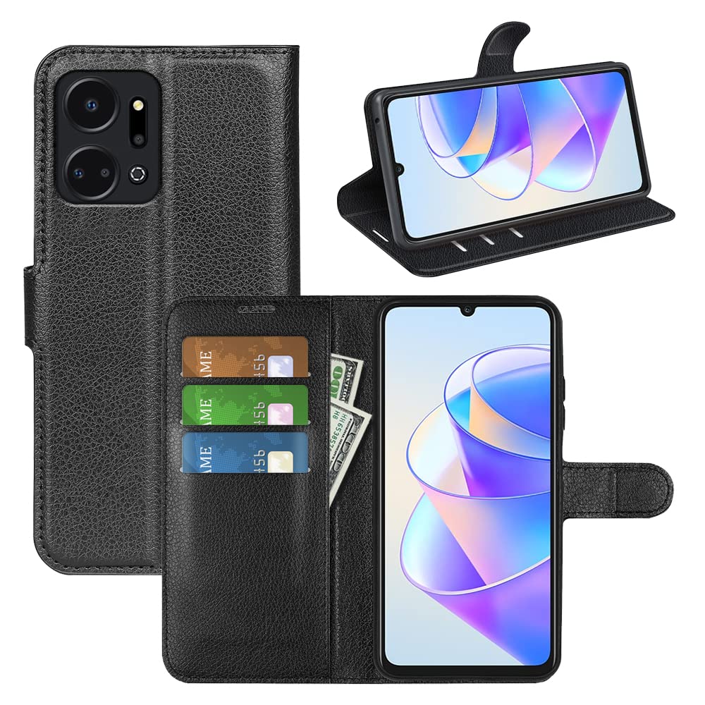 Compatibile con HONOR X7a Cover con Disegni Custodia Libro Portafoglio in PU Pelle Completa Protettiva Caso Magnetica Flip Wallet Case - Rosa nera