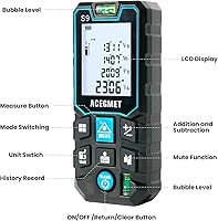 Vista 8 de Medición láser, herramienta de medición láser ACEGMET (229 pies/pulgadas/M) LCD retroiluminado con función de silencio medición de distancia láser