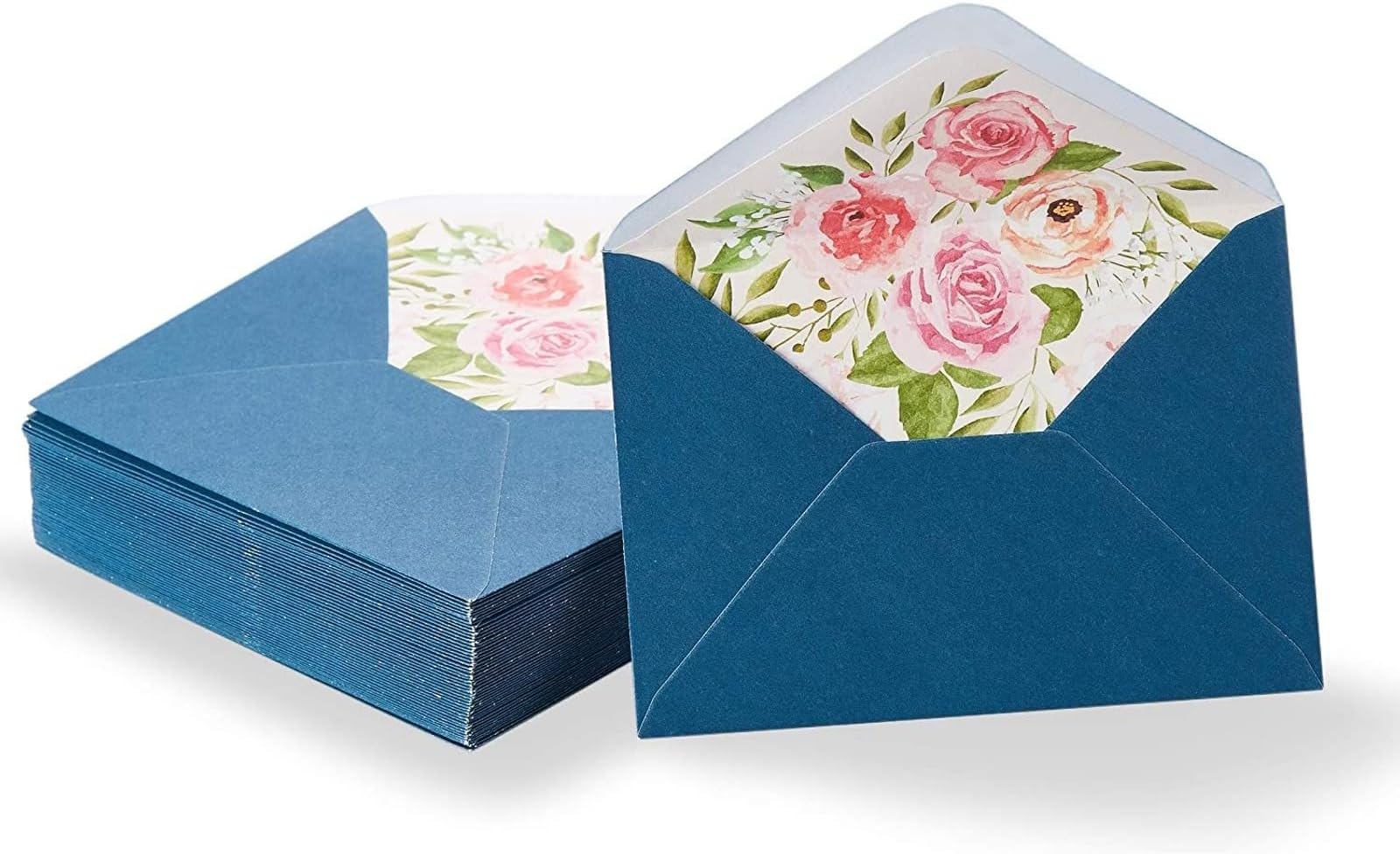 50 Pack A1 Floral Envelopes for Invitations and Greeting Cards, Blue with Floral Liner Envelope for Wedding, Birthday, Bridal Shower (3 x 5 in)