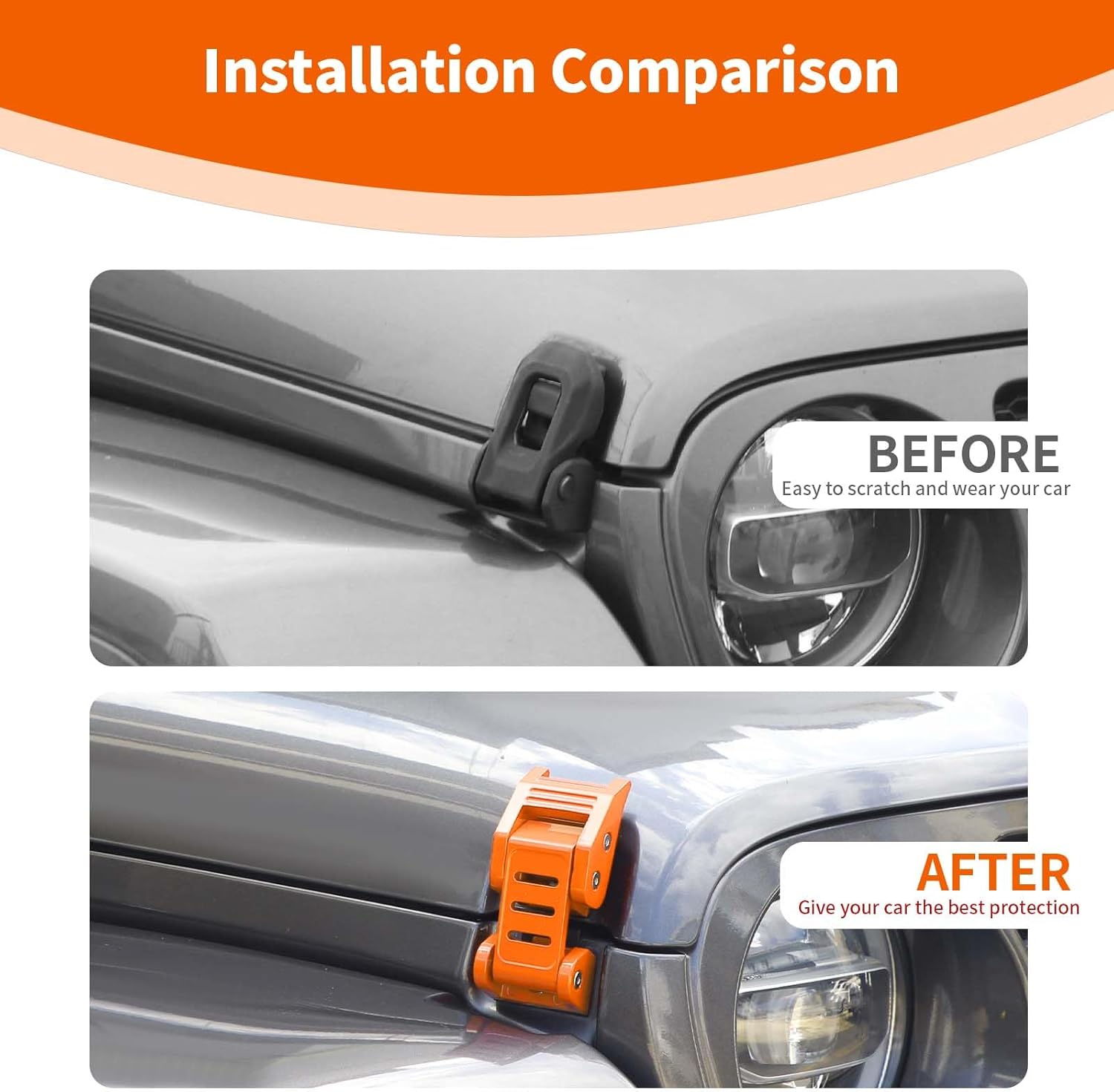 for Jeep Hood Latches Lock Catch Kit for Jeep Wrangler JK JKU 2007-2017 for Wrangler JL JLU 2018 up for Gladiator JT 2020 up, Exterior Accessories (Orange) 2pcs