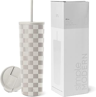 Simple Modern Insulated Tumbler with Lid and Straw | Ice Coffee Mug Reusable Stainless Steel Water Bottle Travel Mug | Gifts for Women Men Her Him | Classic Collection | 850ml | Checkmate