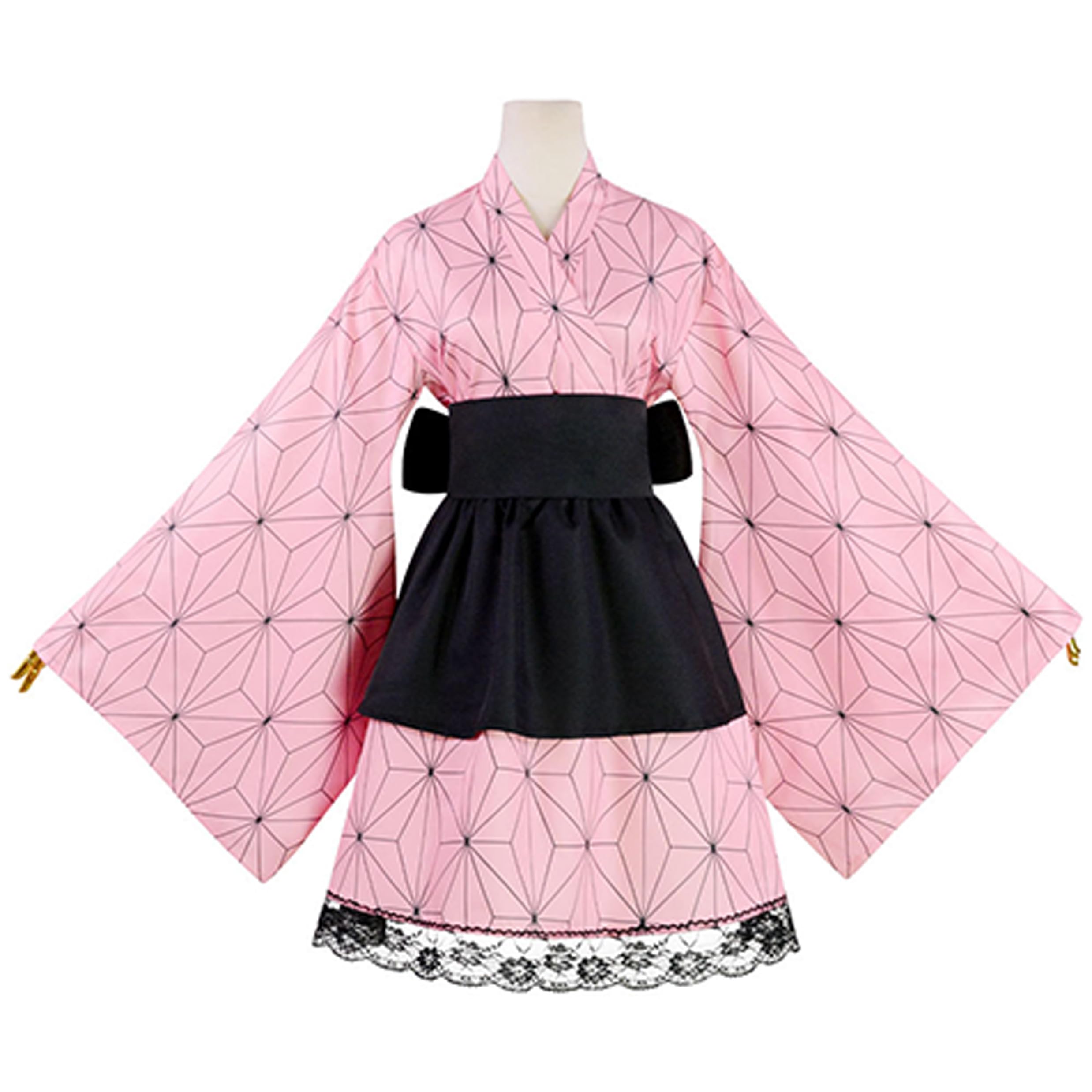 Satdflie Demon Slayer Cosplay Costume Kimono Outfits Uniform Set Girls Christmas Anime Fans Gifts Maid dress，Kamado Nezuko，XL