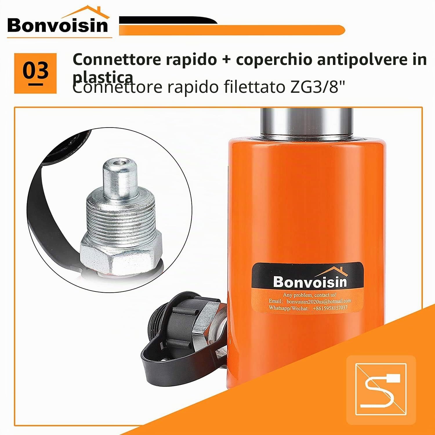 Bonvoisin 20T Martinetto Idraulico, Sollevamento da 50mm, Altezza 106mm, per La Costruzione di Macchinari/Ponti/Edifici (RSC-20T)