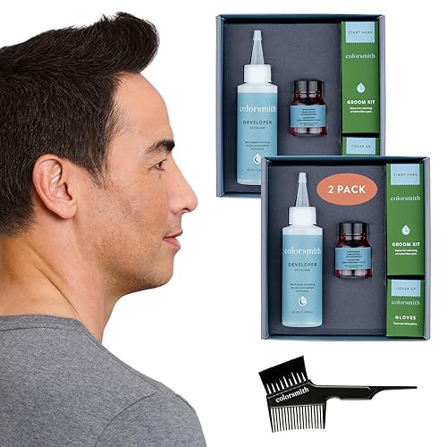Colorsmith Color de cabello y barba para mezclar grises, paquete de 2, marrón dorado natural oscuro, sin amoníaco, kit completo de tinte para barba