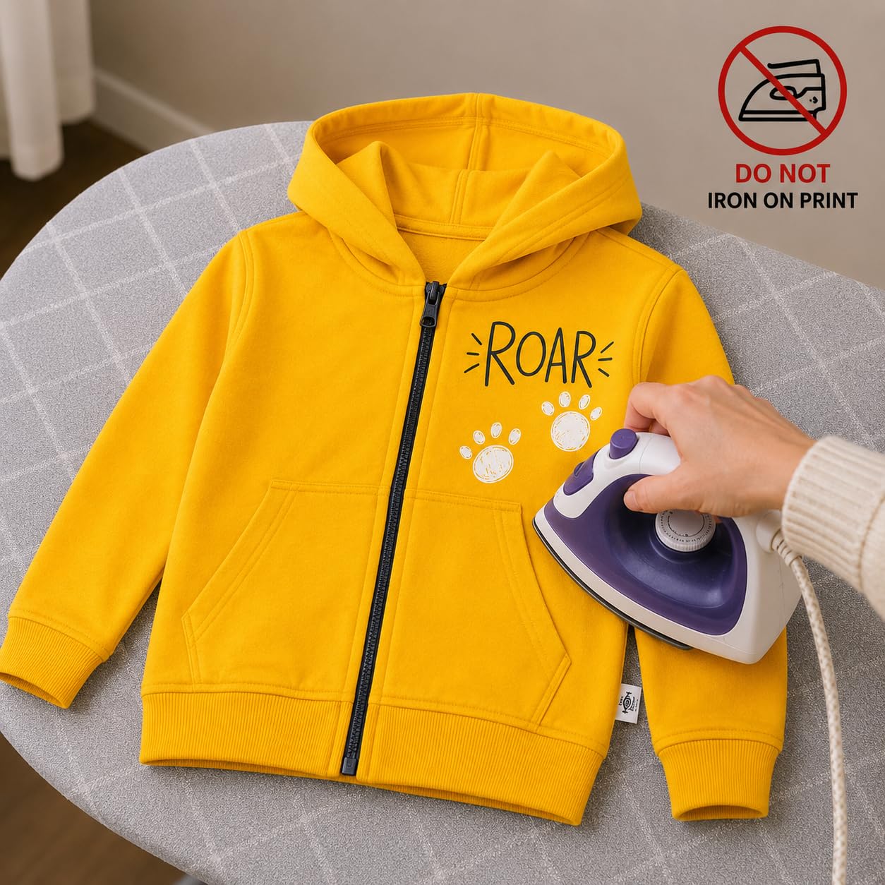 The Mom Store Unisex Fleece Hooded Neck Regular Fit Hoodie (ZPJK-ROR-0-6_Roar Zipper_Yellow_0 Months-6 Months) 2