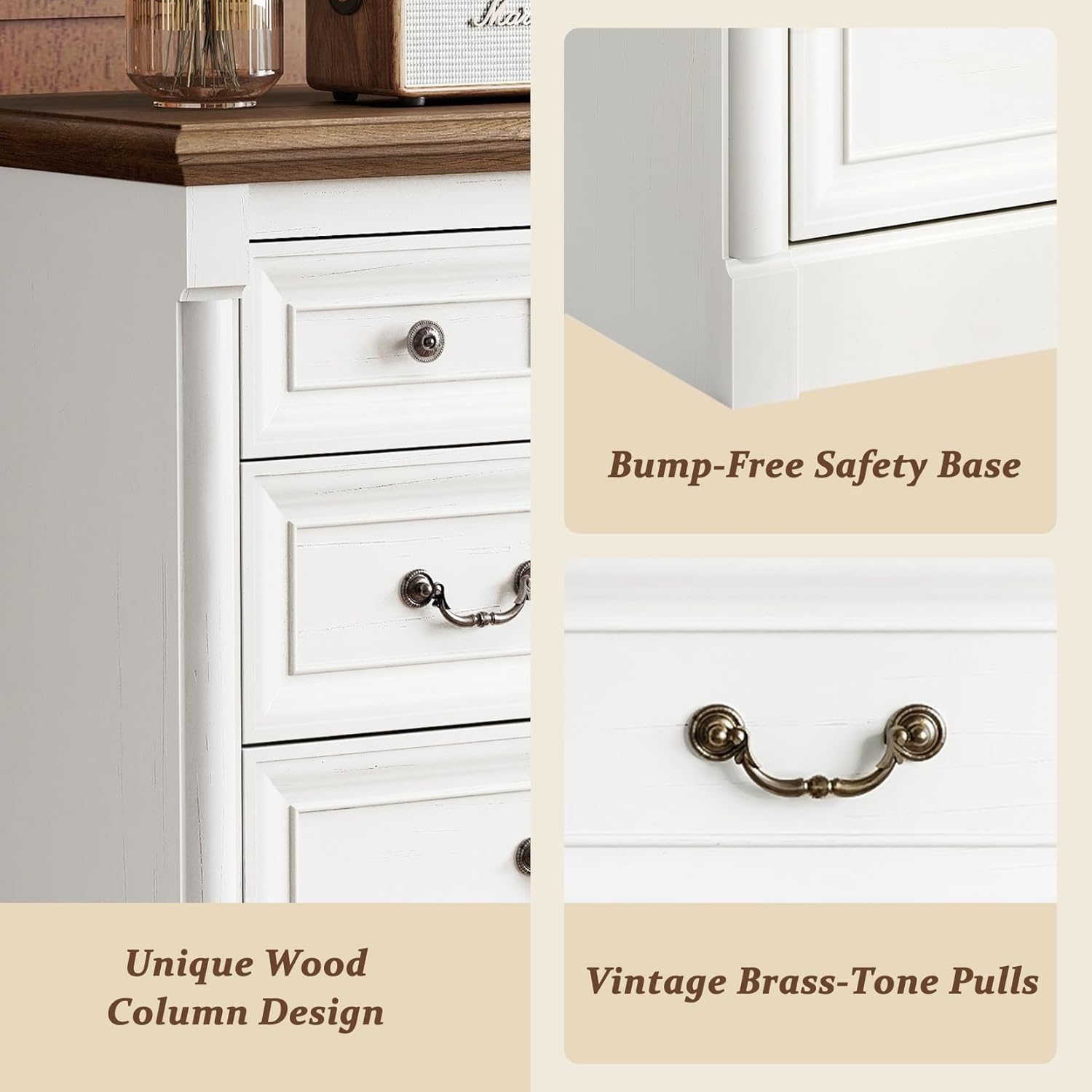 Concho Farmhouse 6 Drawers Dresser for Bedroom, Tall Wood Chest of Drawers with Spacious Deep Storage Space, Rustic Storage Dressers Organizer, TV Stand for Living Room, Bedroom, Antique White - Image 6