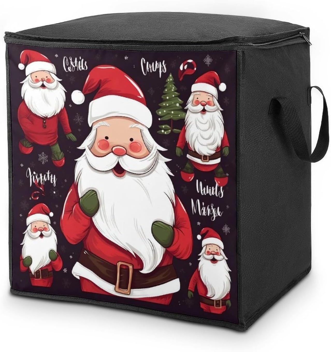 Christmas Santa Claus Comforter Storage Bag with Lids And Handle Large Capacity Clothes Storage Bin Foldable Pillow Quilt Organizer Fashion Fabric Moving Bag for Wardrobe 70L
