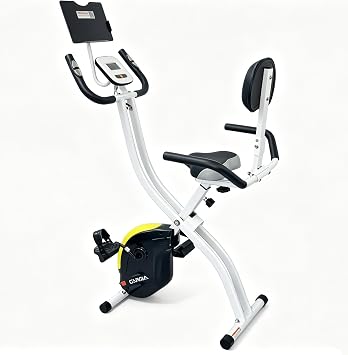 Folding Exercise Bike, Foldable Upright Stationary Bike, Indoor Cycling Magnetic X-Bike with 16-Level Electronic Resistance, Back Support Cushion for Home Gym