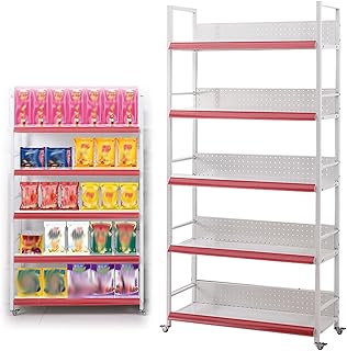 Snack Supermarket Display Shelf with Wheel, Large 5 Layer Potato Chip Display Rack for Stationery Store Drugstores Kitchen, Multi-layer Push-pull Organizer Cart ( Color : White , Size : 80x32x163cm(31