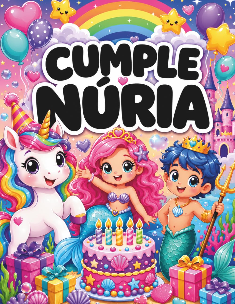 CUMPLE NÚRIA: Libro colorear para niños y niñas de unicornios y sirenas
