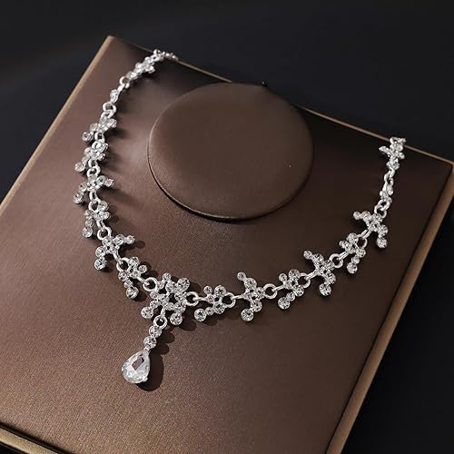 Miniatura 5 de Tiaras y coronas para mujer, collar de aretes de tiaras, conjunto de joyas de cristal para novia, fiesta de disfraces, Halloween, graduación,