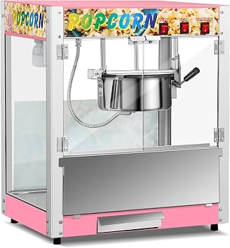 Commercial Countertop Popcorn Maker Machine 8 Ounce Kettle Movie Theater Automatic Popcorn Popper with Heating Rod Heat Lamp Safety Tempered Glass Doors
