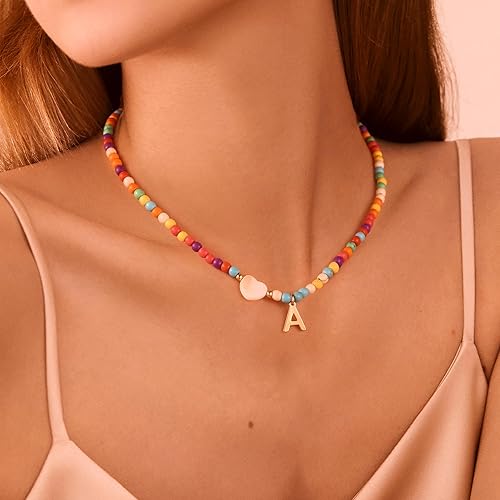Miniatura 3 de Ursteel - Lindos collares coloridos con iniciales, gargantilla de cuentas de moda, regalo personalizado con iniciales para mujeres, adolescentes y