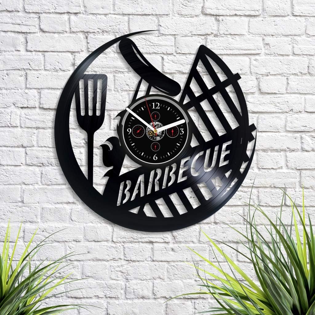 Handmade Corp Barbecue Wall Clock, 12 Inch Vinyl Record, Quartz Movement, Black