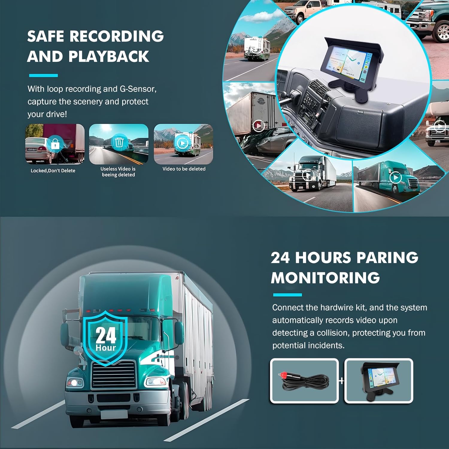 VSYSTO Truck Carplay, 5" Touchscreen WiFi 3CH Truck Dash Cam, GPS Navigation, Parking Monitoring, Front and Left and Right Cameras, Infrared Night Vision, Wired Controller, Temperature Display 8 71TXTASFEjL. AC SL1500