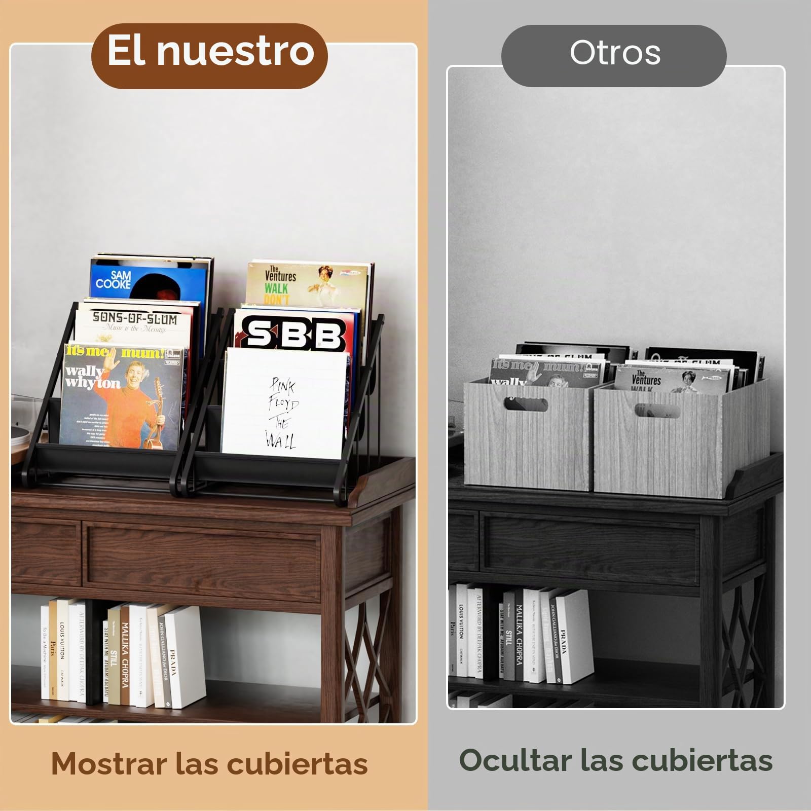 TJ.MOREE soporte para discos de vinilo, soporte para discos, estante para tocadiscos, soporte para CD, estante para discos de vinilo y soporte para vinilos - Almacenamiento para discos de 17,78/25,4
