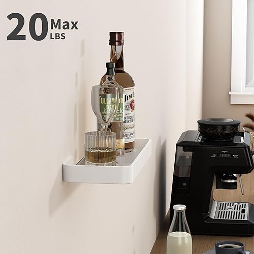 Miniatura 4 de Danpoo Estante de pared de 12 pulgadas, de vidrio templado transparente con marco de aluminio blanco mate Organizador flotante versátil para baño