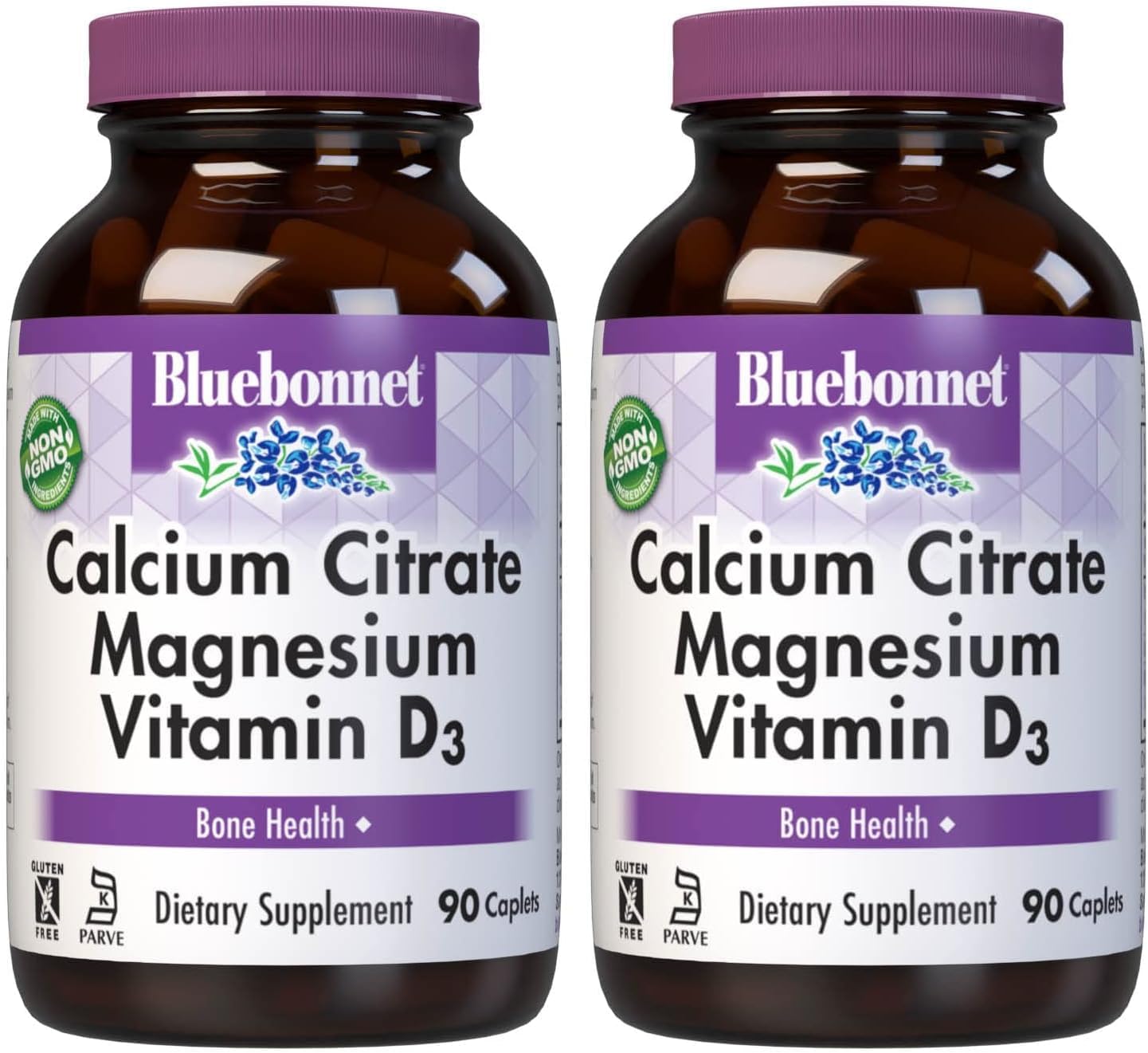Bluebonnet Nutrition Calcium Citrate Magnesium Plus Vitamin D3 Caplets, Bone Health & Muscle Relaxation, Non GMO, Gluten, Soy & Milk Free, Kosher, White, 90 Count (Pack of 2)