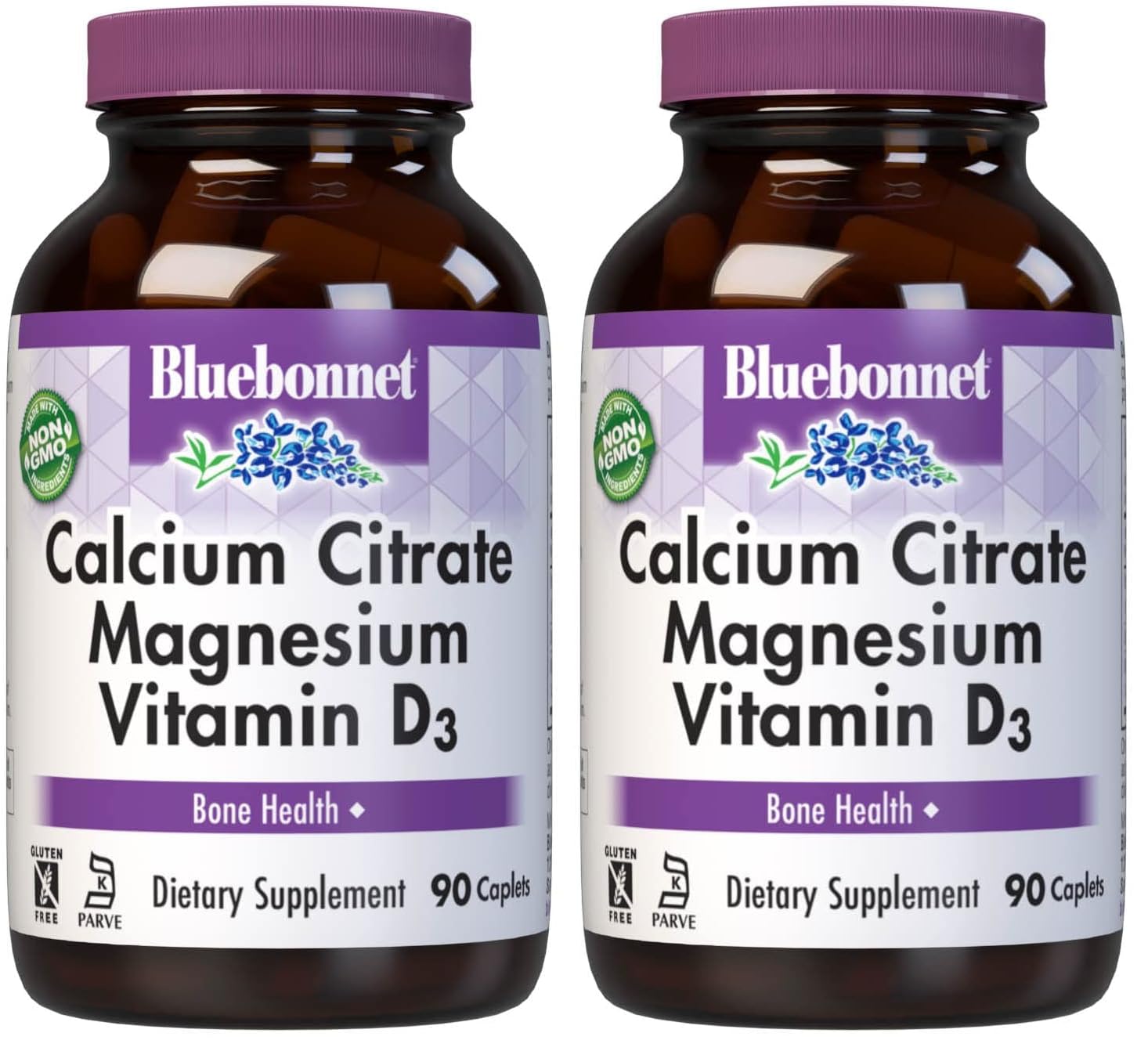 Bluebonnet Nutrition Calcium Citrate Magnesium Plus Vitamin D3, 90 Caplets Unflavored 90 Count (Pack of 2)
