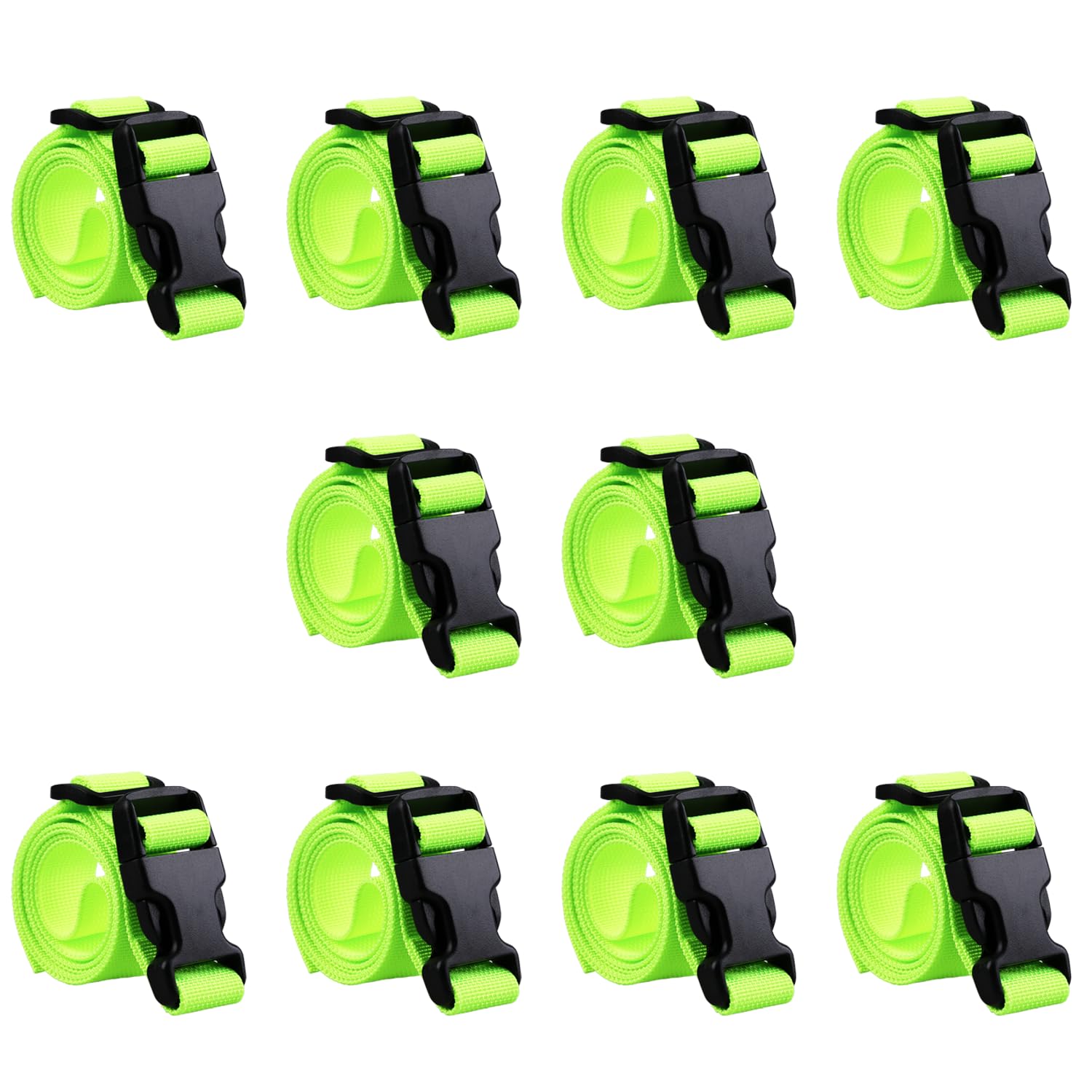 MAGARROW 24" 40" 60" Strap Buckle Packing Straps Adjustable 1-Inch Belt Rope (Set of 10) (Neon Green, 1" Wide - 40" Long)
