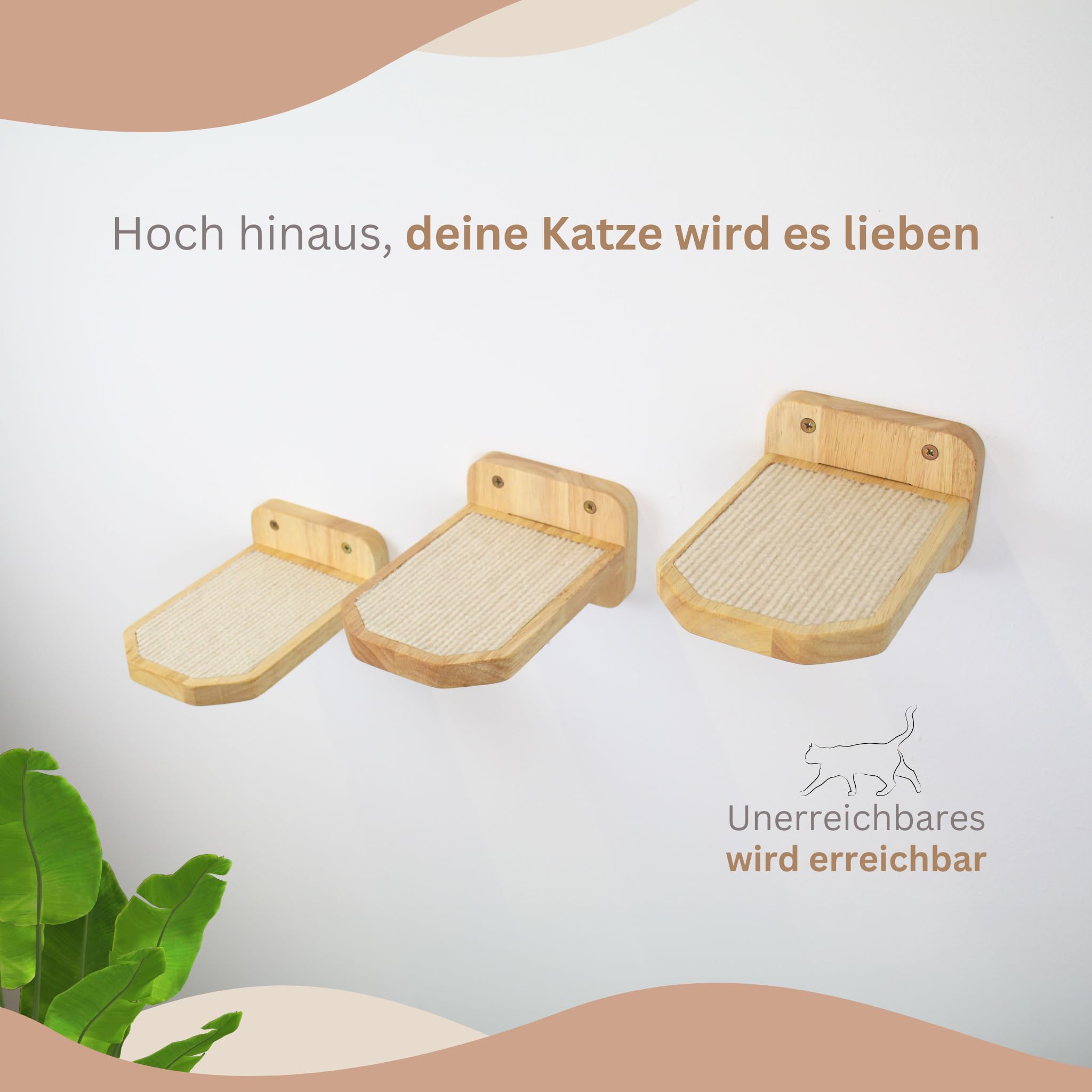 AZANO® Katzentreppe 3er Set | Kletterwand Katzen | Katzenleiter Wand [Modernes Design aus Holz] | Katzentreppe Wand | Katzenleiter | Katzenmöbel zum Klettern | Größe M (Weiß)