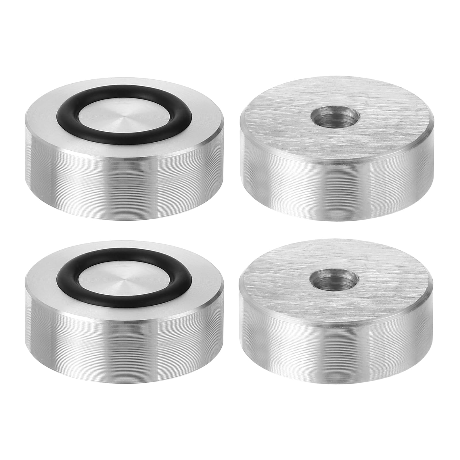 uxcell M8 Thread 30mm Diameter 10mm Thick Round Shape Aluminum Disc Set of 4, Glass Table Top Aluminum Circle Disc Adapter with Anti-Slip Rubber Ring
