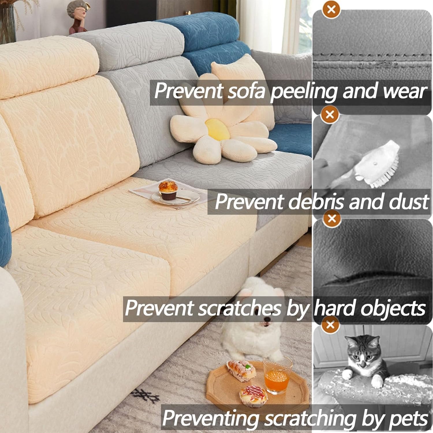 Soothing Home Sofa Covers, 2025 New Sofa Hero Covers for Couch, Magic Sofa Covers, Washable Anti-Scratch Sectional Couch Covers (Khaki,Triple Seat Cover)