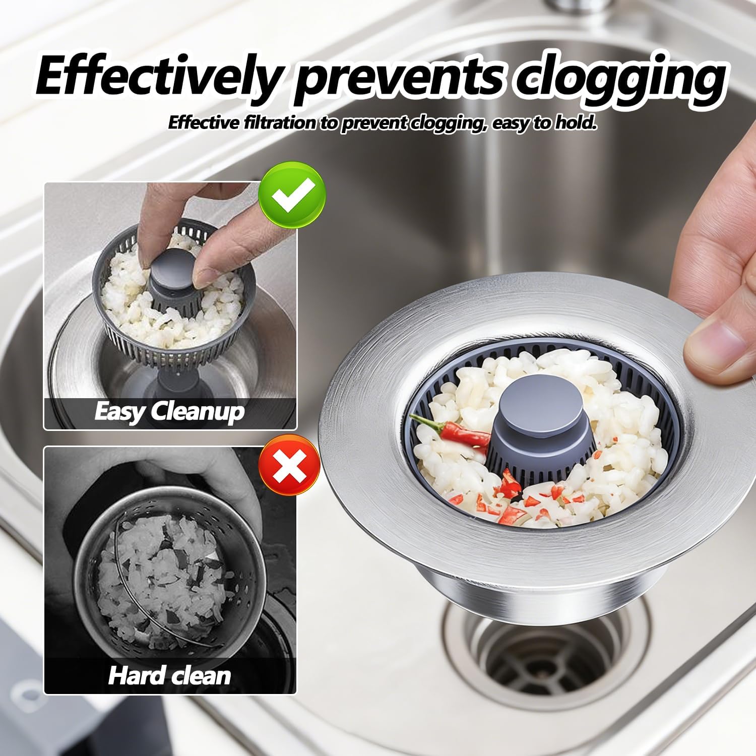 Kitchen Sink Strainer Drain Filter with Removable Basket, Fits Standard 3.5 Inch Drains, Easy to Clean and Prevent Clogs