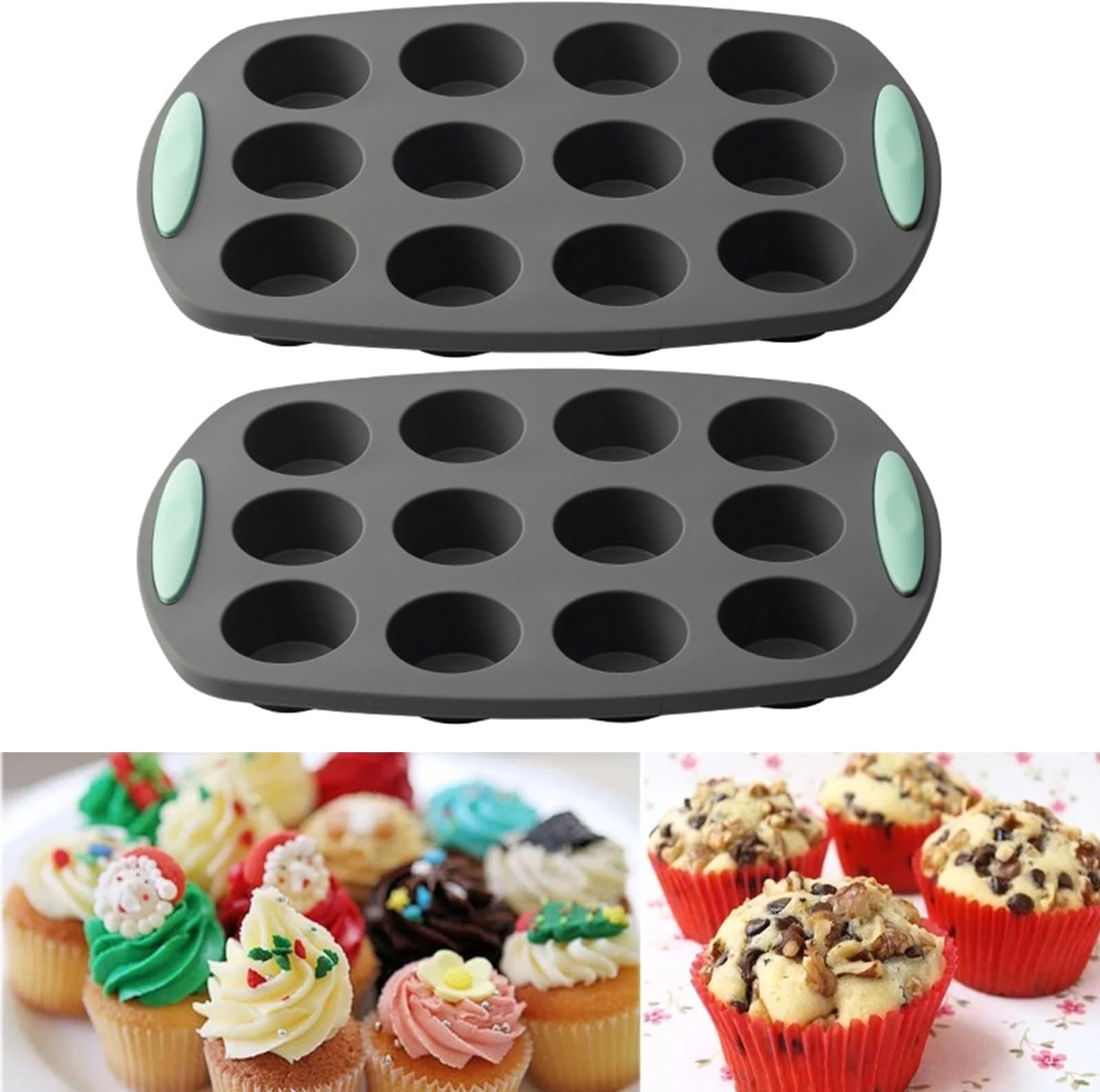 Chngna Silicone Muffin Pan Nonstick,2Pack 12Cup Nonstick