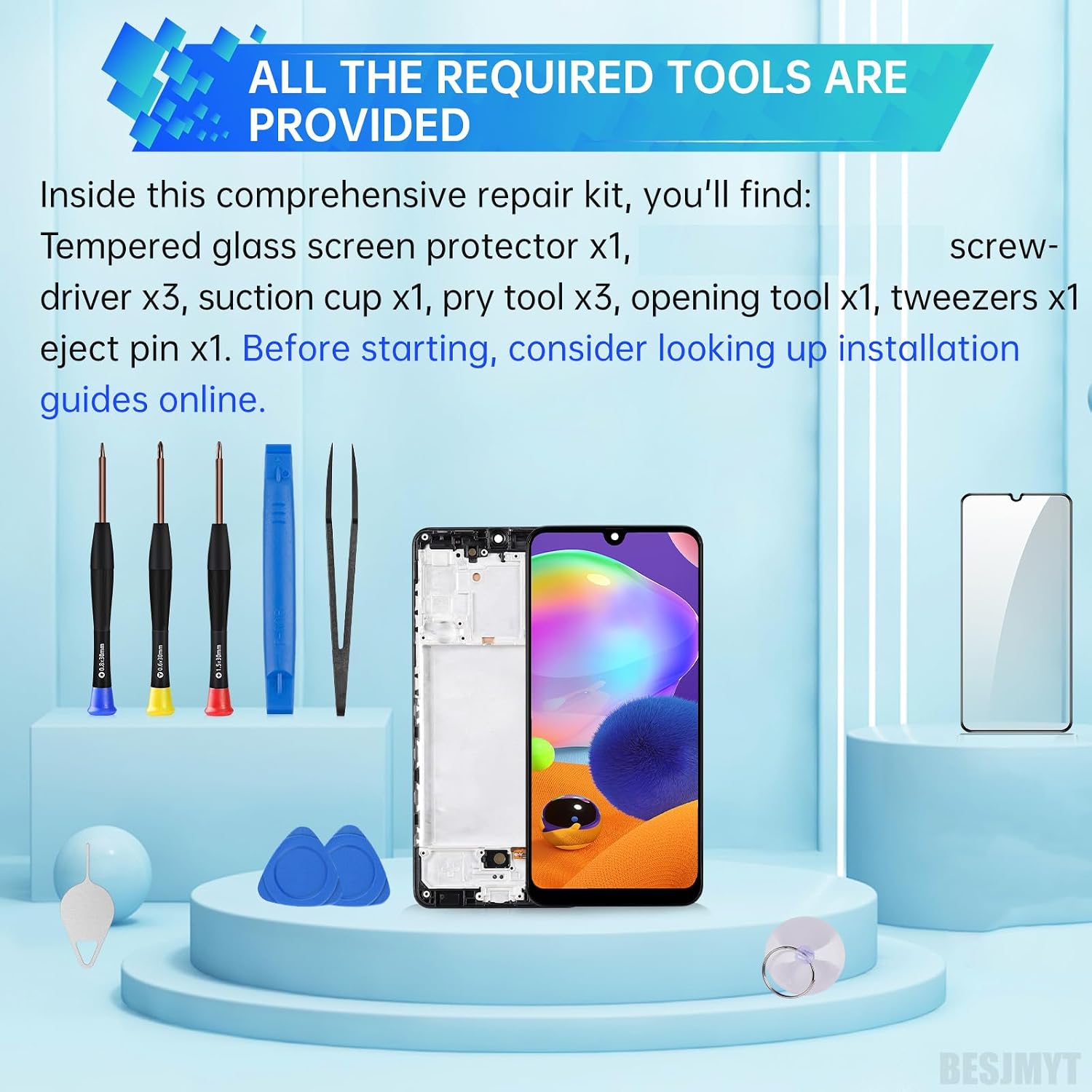 for Samsung Galaxy A31 AMOLED Screen Replacement with Frame OLED Display Touch Digitizer Full Assembly Fix Glass with Repair Tools Kit SM-A315F (A315F/DS A315G/DS)