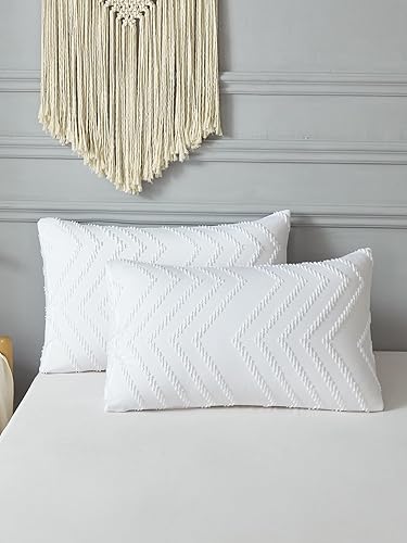 Miniatura 4 de QWINEE Funda de almohada de tamaño estándar simple, color blanco, 2 piezas, diseño de cheurón, sin relleno, para el hogar, color blanco, tamaño Queen