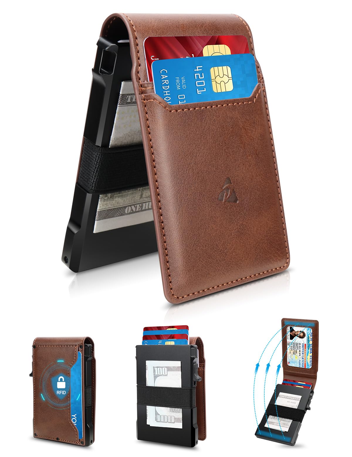 dwnkove Tactical Wallet for Men, Slim Pop Up Card Holder for 10-12 Cards, RFID Blocking Bifold Minimalist Smart Wallet, Credit Card Holder with ID