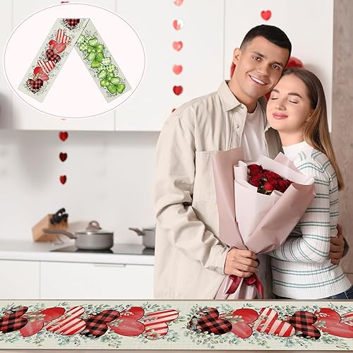 Miniatura 5 de Camino de mesa de lino del día de San Patricio, camino de mesa para el día de San Valentín, corazones de eucalipto, mesas de trébol de la suerte,