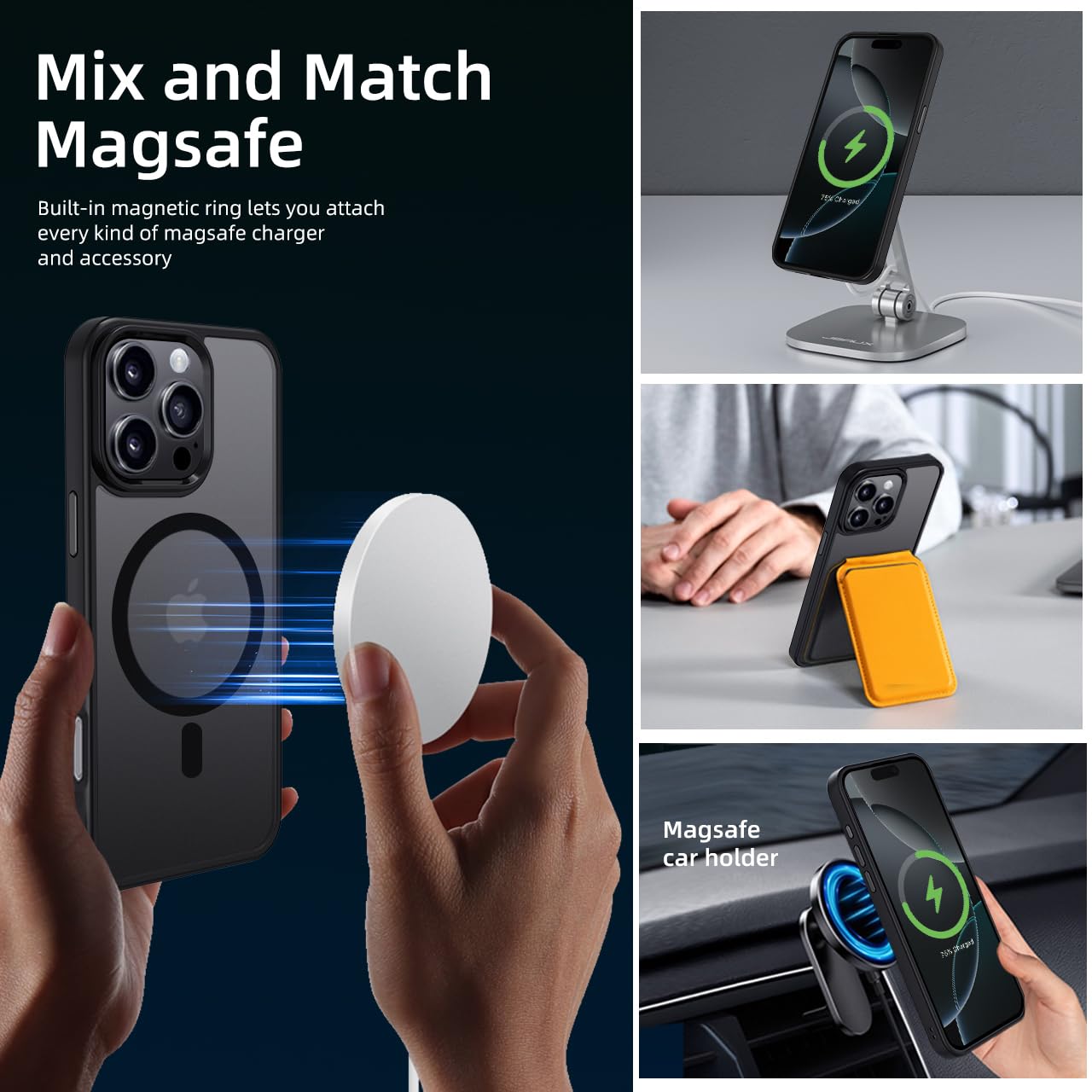 tigratigro Cover Magnetica per iPhone 16 Pro, Compatibile con MagSafe, Custodia Traslucida Opaca Posteriore Sottile Antiurto Protettiva Case, Protezione Antiurto di Grado Militare, Grigio