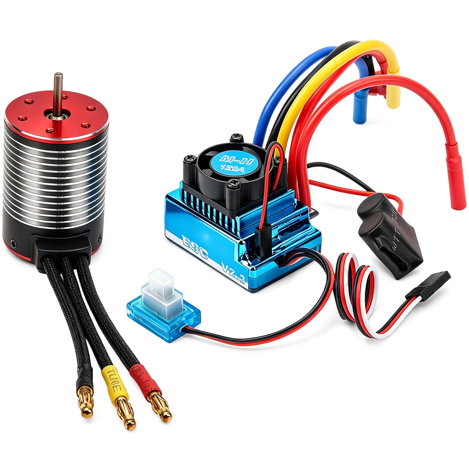 HERCHR Set di ESP del Motore Senza spazzole RC, 3650 Brushless Acqua Controller a velocità elettrica 120A Set di Accessori ad Alto Upgrade per Auto RC (5200KV)