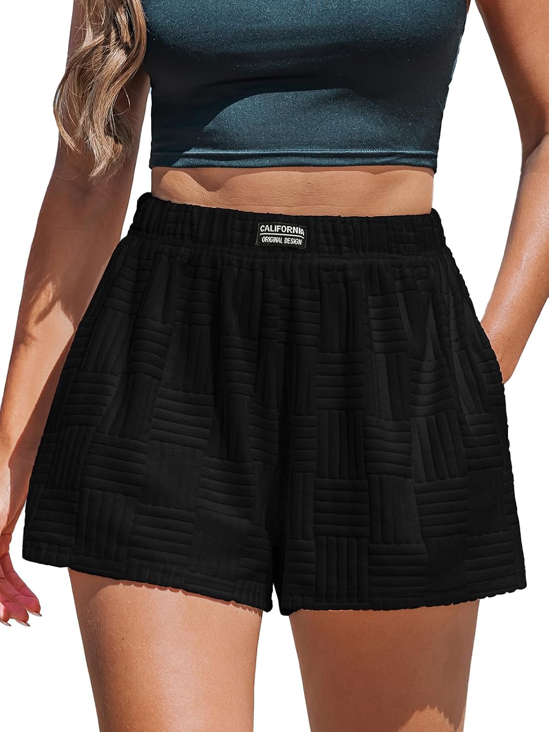 CUPSHE Womens Swim Cover Up Shorts High Waist Beach Shorts | Casual 100% Cotton Swim Coverup Shorts, Side Pockets, Lightweight and Breathable Fabrics, Summer Pool Vacation