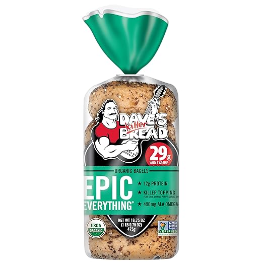 Dave's Killer Bread Epic Everything Bagels, Organic Bagels, 26g Whole Grains per Bagel, 5 Count